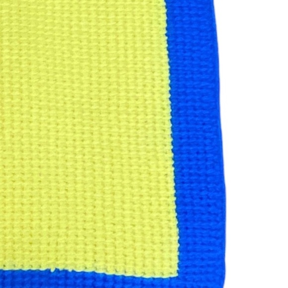 VTG Hand Knitted By Grandma Baby Afghan Blanket 45"x56" Bear Blue 1 Of a kind - Picture 8 of 10